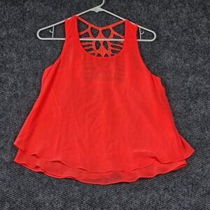 EM Coral Lace Back Tank Top Women's Size M Ruffle Hem